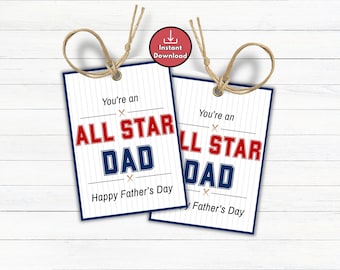 Baseball Dad Father's Day Gift Tags, Happy Fathers Day from Baseball Team, Gift Tag for Dad, Thank You Dad Gift Ideas, All Star Dad