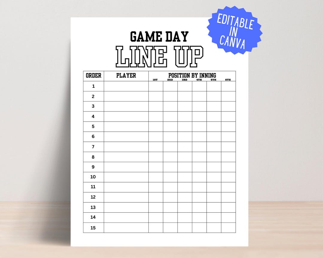 Editable Baseball Batting Order and Lineup Sheet for Baseball Coach or ...