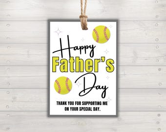 Softball Dad Fathers Day Gift Tags, Happy Father's Day from Softball Team, Thank You Dad for Supporting Me, Girl Dad Youth Sports Thank You