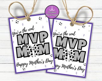Soccer Mom Gift Tags, Happy Mother's Day Printable, Purple Team Gift Tags for Mom, Youth Sports Thank You Mom Tag, MVP Mom