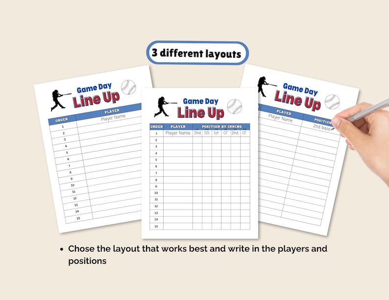 Printable Baseball Batting Order Lineup and Position Sheets for Dugout ...