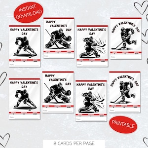Druckbare Hockey-Valentinstagskarten, Kindersport-Valentinstagskarten, Eishockey-Schule-Valentinstag, Hockeyspieler-Valentinstag-Klassenzimmerbörse