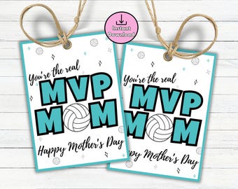 Teal Mother's Day Gifts Tags for Volleyball Moms, Happy Mother's Day Printable, Team Gift Tags for Volleyball Mom, Thank You Mom Tag