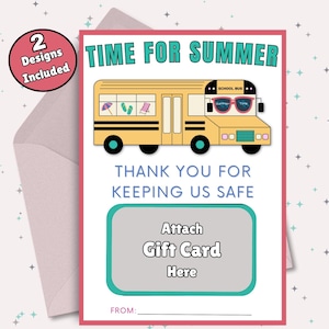 Porta tarjetas de regalo de agradecimiento para conductores de autobús escolar, regalo de fin de año escolar, gracias por mantenernos seguros, imprimible, agradecimiento para conductores de autobús