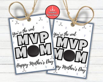 Hockey Mom Gift Tags, Happy Mother's Day Printable, Team Gift Tags for Mom, Youth Sports Thank You Mom Tag, MVP Mom,