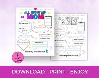 All About My Mom Printable, Mother's Day Gift from Kids, All About Mom Fill In, Mother's Day Classroom Activity, Mom Gift, Instant Download