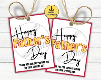 Softball Dad Happy Father's Day Printable Gift Tags, Team Gift Tags for Dad, Thank You for Supporting Me, Youth Sports Thank You