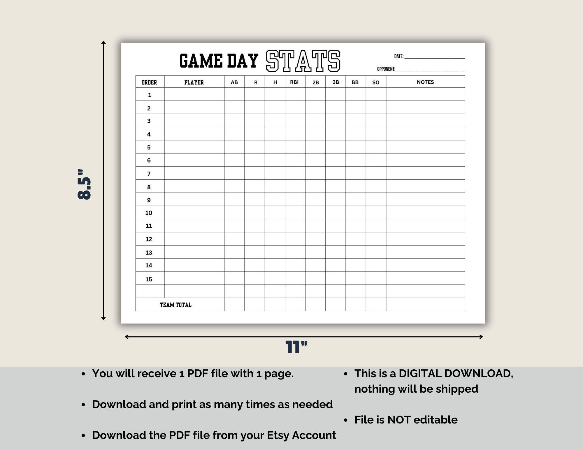 Printable Baseball Stat Tracker Sheet for Baseball Coach or Dugout ...