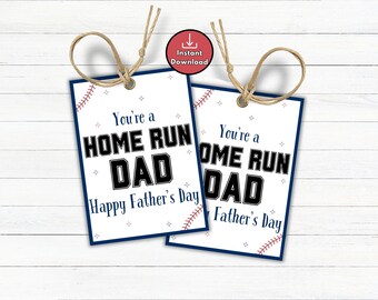 Baseball Dad Father's Day Gift Tags, Happy Fathers Day from Baseball Team, Gift Tags for Dad, Thank You Dad Gift Ideas, Home Run Dad