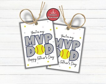 Softball Dad Gift Tags from Team, Softball Happy Father's Day Printable Tags, Softball MVP Dad Gift Ideas, Father's Day Softball Tournament