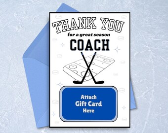 Utskrivbart presentkort för hockeytränare, tack för hockeytränaren, present för uppskattning av tränaren, present vid säsongsslutet, utskrivbart presentkort.