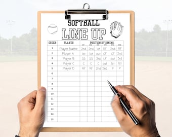 Printable Softball Batting Order and 6 Inning Lineup Sheet for Softball Coach, Line Up Card for Dugout, Game Day planner for t-ball coach