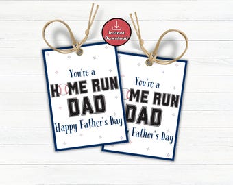 Baseball Dad Father's Day Gift Tags, Happy Fathers Day from Baseball Team, Gift Tags for Dad, Thank You Dad Gift Ideas, Home Run Dad
