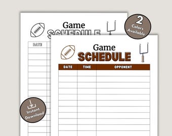 Football Game Schedule, Printable Fill In Football Schedule, Youth Football Coach Planner Material, Start of Season Coach Organization Forms