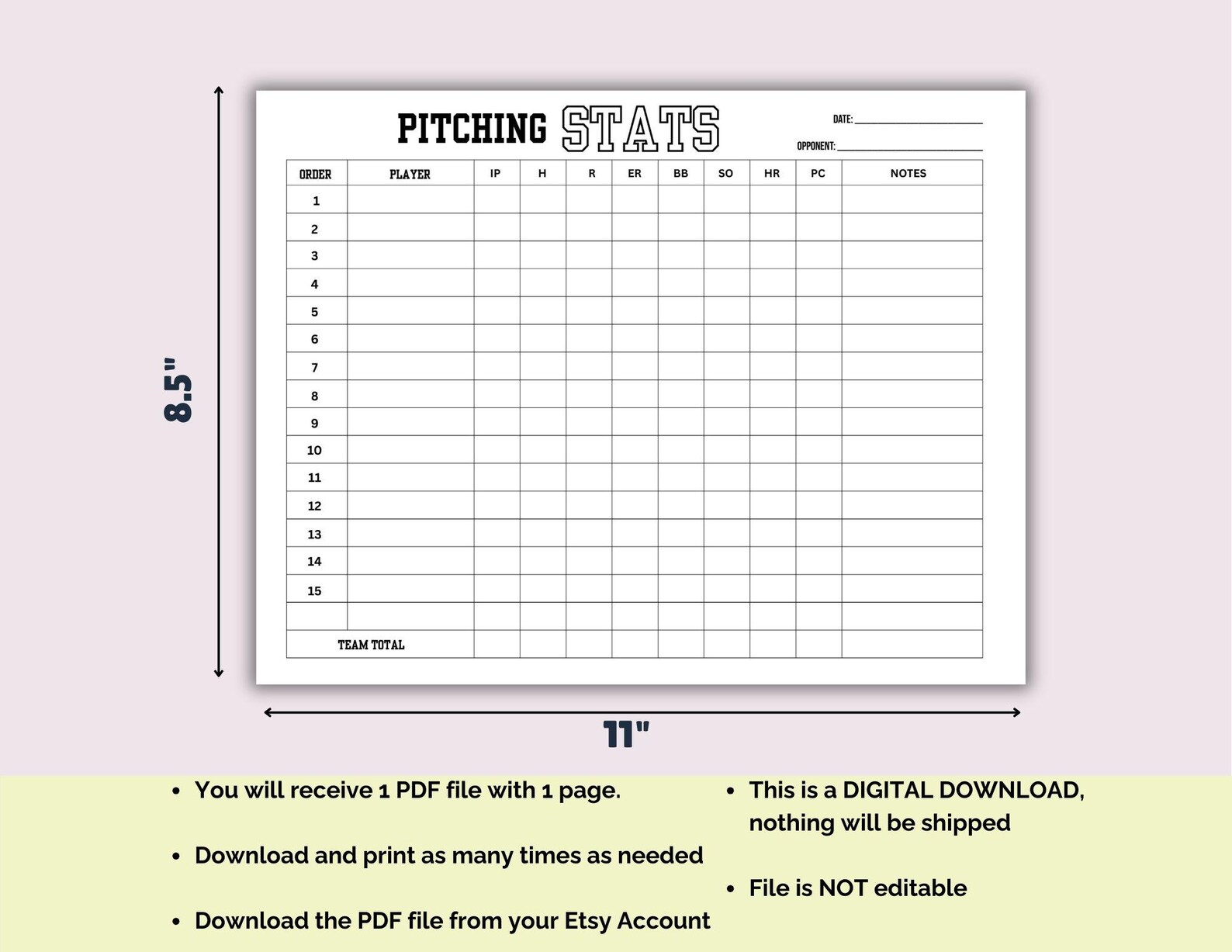 Slow Pitch Roster Sheet.pdf Printable Softball Pitch Stat Tracker Sheet for Softball Coach or ...