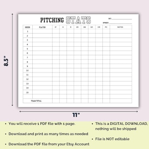 Slow Pitch Roster Sheet.pdf Printable Softball Pitch Stat Tracker Sheet for Softball Coach or ...