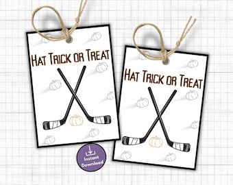 Printable Halloween Hockey Gift Tags, Rectangular Hat Trick or Treat Tag, Kids Team Gift Ideas, Gift Favor Tags for Team Snacks