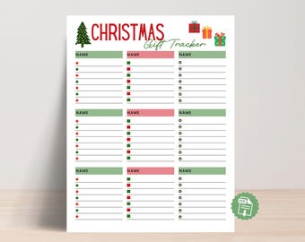 Christmas Gift Tracker for Holiday Shopping, Checklist for Gift Giving, Christmas Printable Gift List Planner, Printable Seasonal Checklist