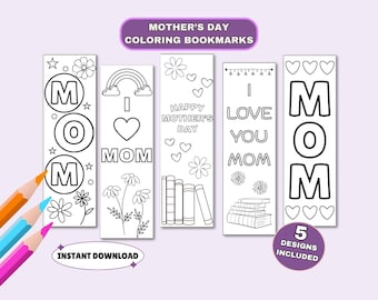 Utskrivbara målarbokmärken för mors dag, Klassrumsaktivitet för mamma, Barnpyssel för mamma, Unika presenter till mamma, Mors dag-minnespresent