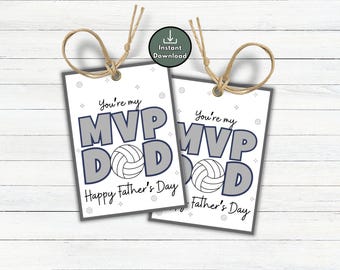 Volleyball Dad Father's Day Gift Tags, Happy Fathers Day from Volleyball Team, Gift Tag for Dad, Thank You Dad Gift Ideas, MVP Dad