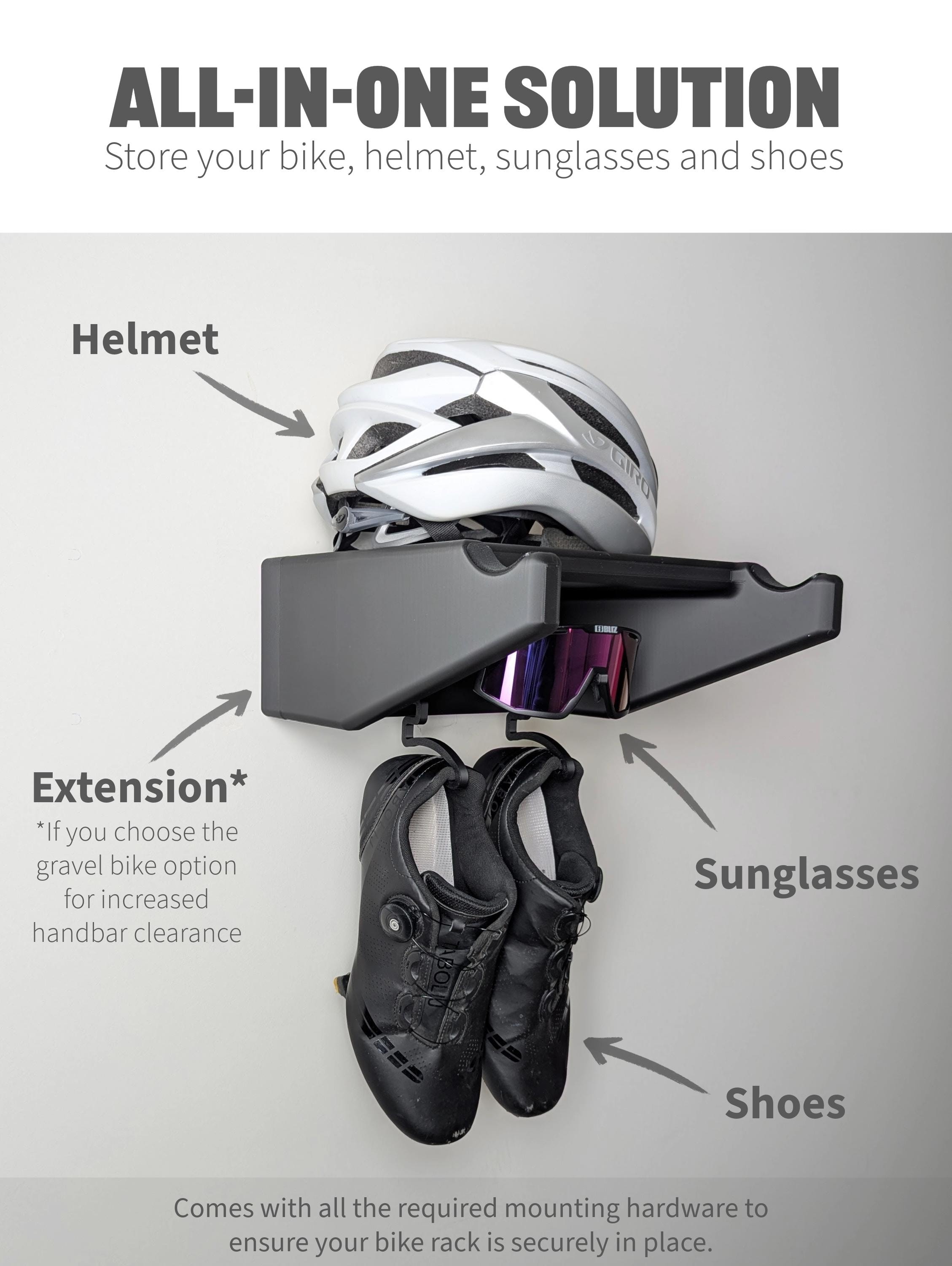Bike Wall Mount with Helmet Holder, Glasses Stand & Shoe Storage, Bike Wall Mount, Bike Wall Rack, Bike Shelf, Bike Storage
