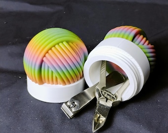 Medium Rainbow Yarn Ball Storage Container - 3D Printed, Threaded Screw Lid, Cute & Functional