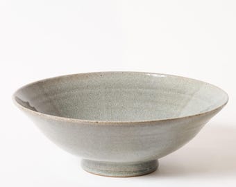 Large handmade stoneware bowl light gray crackle glaze