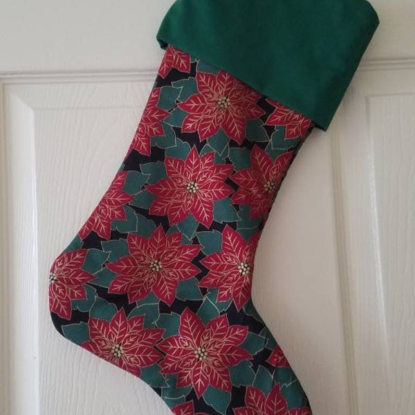 Poinsettia print Christmas Stocking