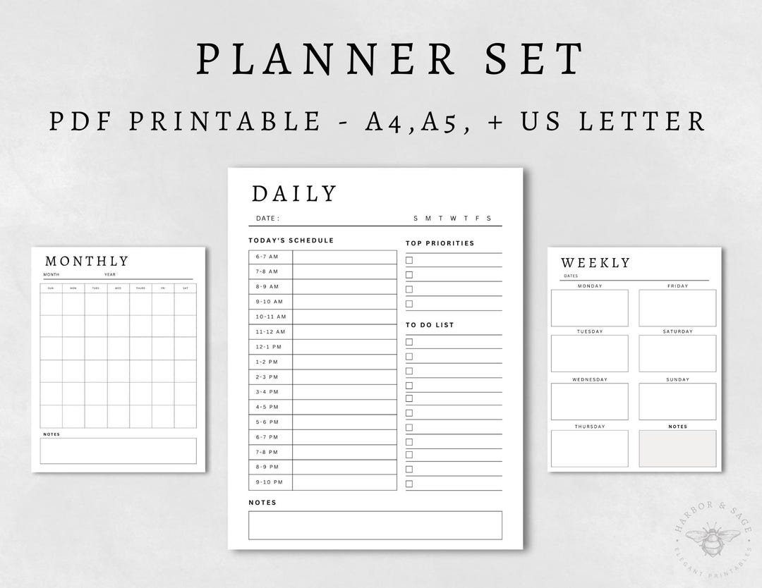 Minimalist Planner Bundle Printable | Daily, Weekly & Monthly Printable