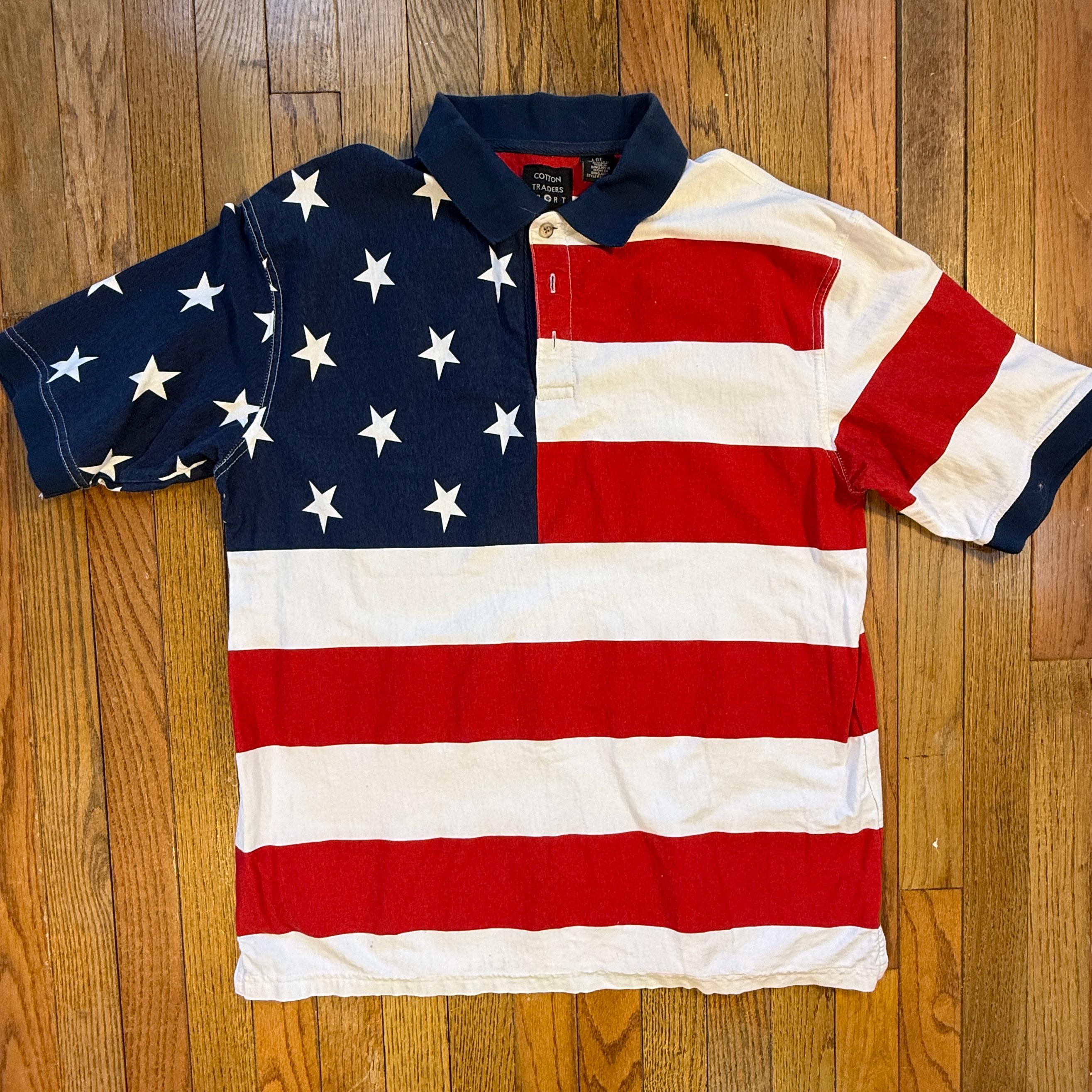 Vintage American Flag Polo Shirt Cotton Traders Sport USA