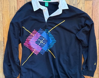 Vintage Grand Slam Rugby Shirt | 90s Geometric Graphic Polo Long Sleeve
