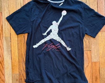 Vintage Jordan Flight T-Shirt Black | Air Jordan Jumpman Tee Large | Retro Nike Basketball Shirt