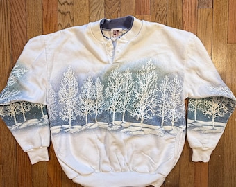 Vintage Art Unlimited Winter Tree Sweatshirt | Medium | Scenic Snow Landscape Crewneck | 90s Nature Print