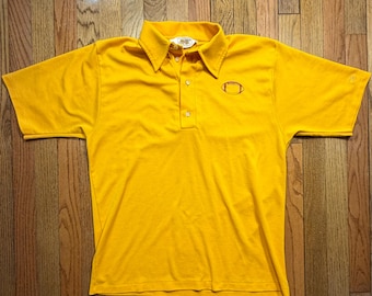Vintage Russell Athletic Gold Football Polo Shirt USA Made Single Stitch Adult Large 1980s