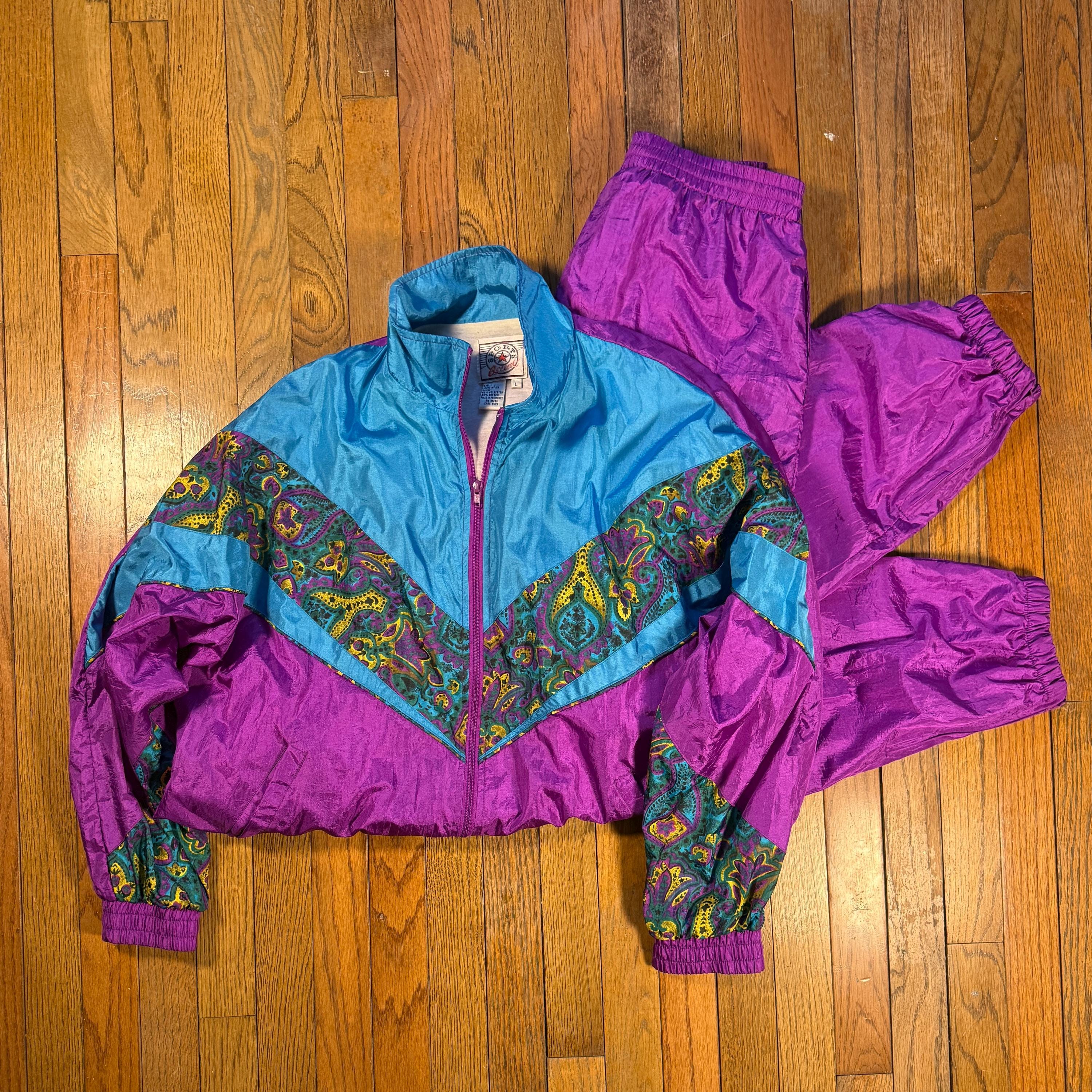 Vintage 90s Purple & Teal Track Suit Set Large/medium | Colorblock