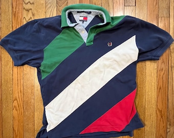 Vintage tommy hilfiger rugby shirt colorblock striped polo 90s preppy streetwear small