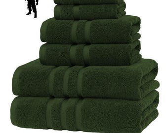 Luxury Dark Green Turkish Cotton Towel Set - 6 Piece