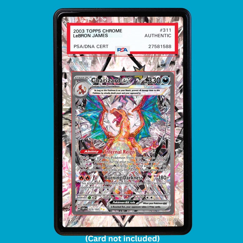Hand-drawn Charizard EX 223/197 Obsidian Flames extended art display case insert for graded Pokémon cards