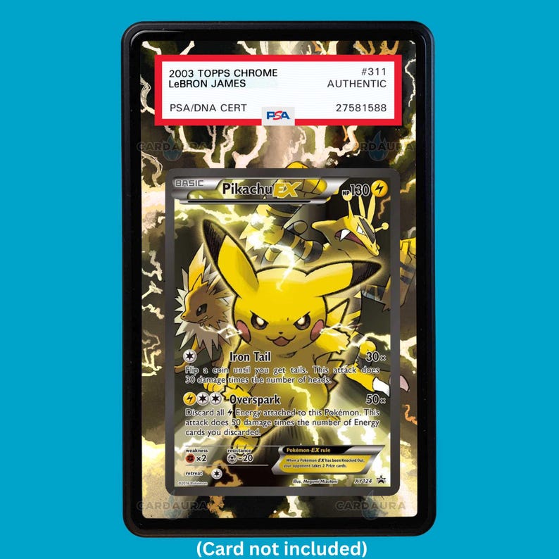Hand-drawn Pikachu EX XY124 Promo extended art display case insert for graded Pokémon cards