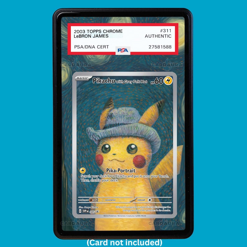 Hand-drawn Pikachu with Grey Felt Hat SVP Promo 85 extended art display case insert for graded Pokémon cards
