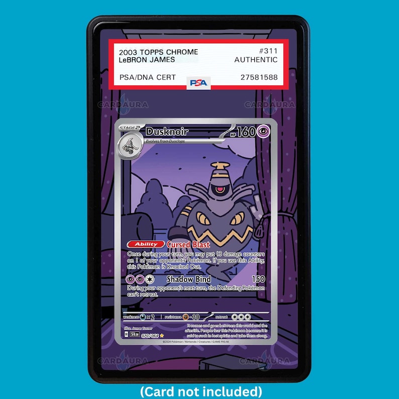 Hand-drawn Dusknoir 070/064 Shrouded Fable extended art display case insert for graded Pokémon cards