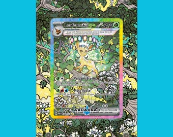Leafeon EX 144/131 de Prismatic Evolution. Estuche de exhibición (marco artístico extendido) / Soporte magnético de acrílico para tarjetas sin clasificar.