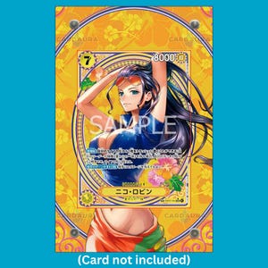 May include: A rectangular acrylic display case featuring a vibrant yellow background with a repeating hibiscus flower pattern. The case is secured with four silver metal corner bolts and is designed to hold a collectible trading card.