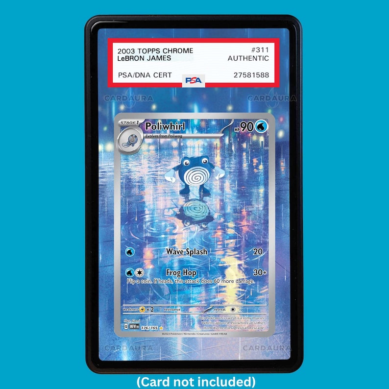 Hand-drawn Poliwhirl 176/165 Set 151 extended art display case insert for graded Pokémon cards