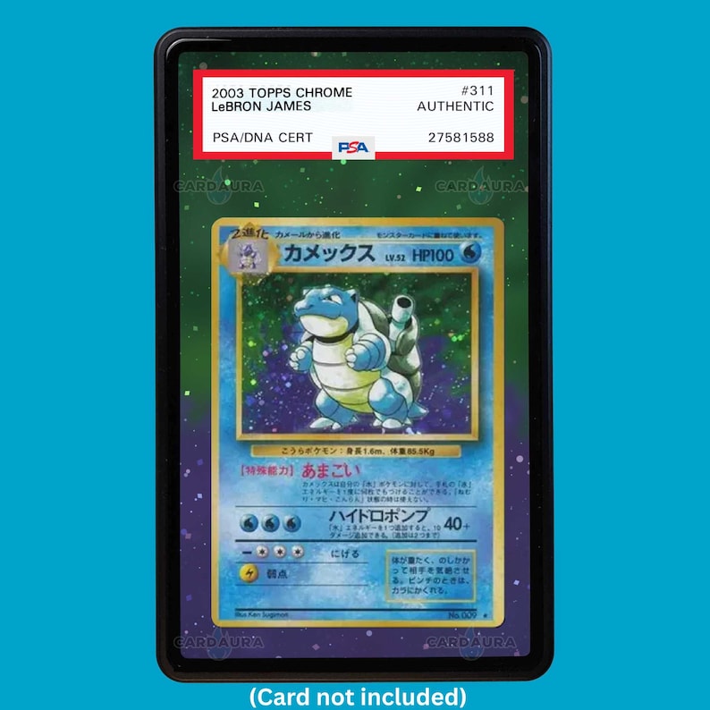 Showcase your Blastoise 2/102 with a premium extended art display case designed for graded Pokémon cards. This collectible display combines hand-drawn extended artwork, a magnetic aluminum case, and UV-protective tempered glass to help protect and