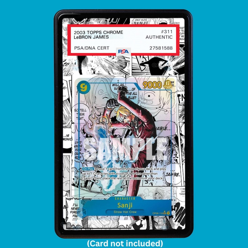 Showcase your Sanji Manga OP06-119 with a premium extended art display case designed for graded One Piece cards. This collectible display combines hand-drawn extended artwork, a magnetic aluminum case, and UV-protective tempered glass to help