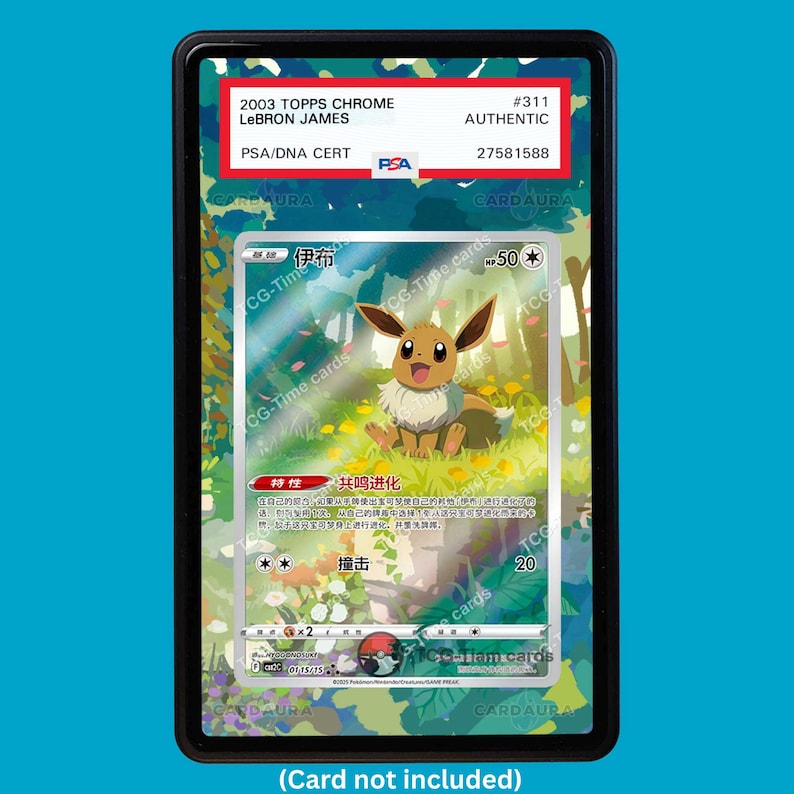 Hand-drawn Eevee 115 Chinese 151 extended art display case insert for graded Pokémon cards