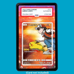 Hand-drawn Red's Pikachu 270/SM-P Japanese Promo extended art display case insert for graded Pokémon cards