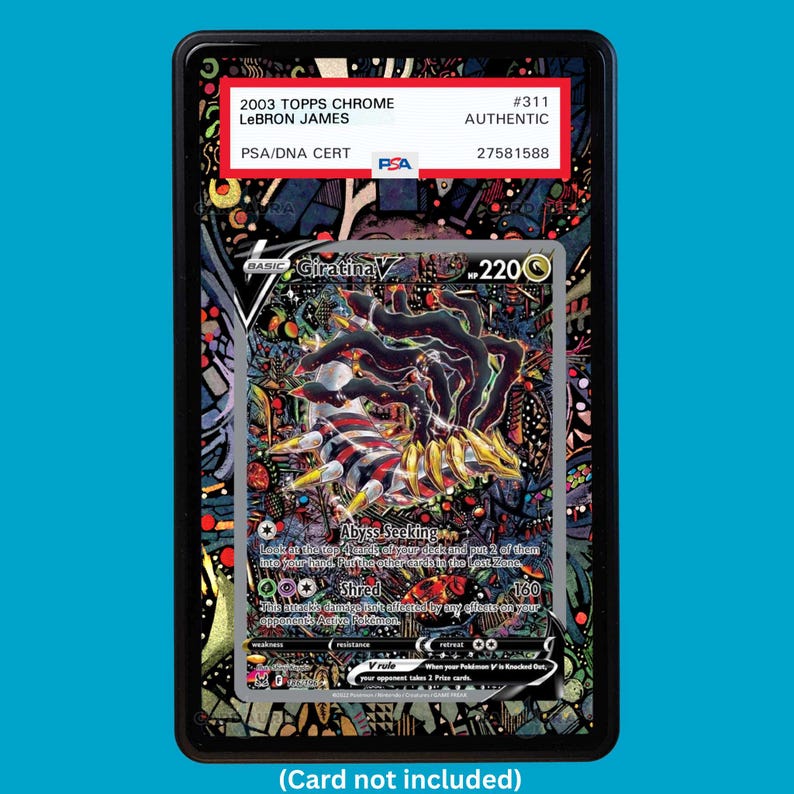 Hand-drawn Giratina V 196/186 Lost Origins extended art display case insert for graded Pokémon cards
