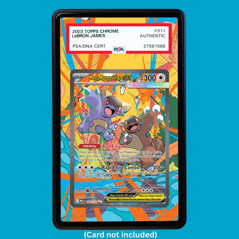 Hand-drawn Mega Kangaskhan 182/132 Mega Evolutions extended art display case insert for graded Pokémon cards